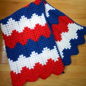 Patriotic Crochet Chevron Afghan Blanket 38" x 54"